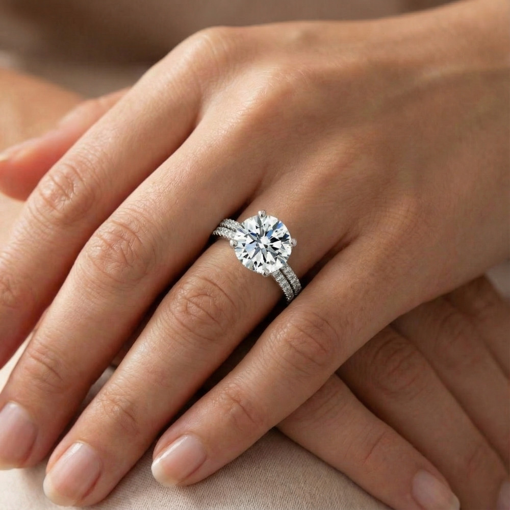 Certified 4 1/2Ct Diamond Engagement Ring Multi-Row Pave Diamonds Gold Lab Grown (F-G, VS)