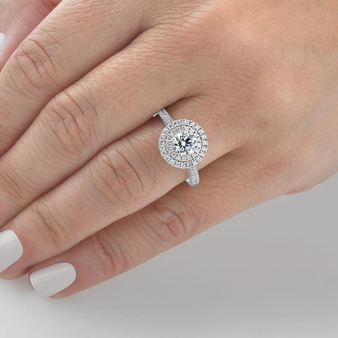 Cushion Shaped Double Halo Shank Diamond Ring .96 Cttw 367A