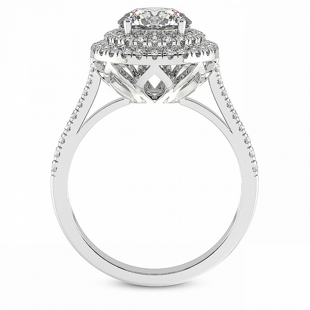 1 Ct T.W. Diamond Double Halo Round Cut Lab Grown Engagement Ring in 10k Gold (G-H, VS2-SI1)
