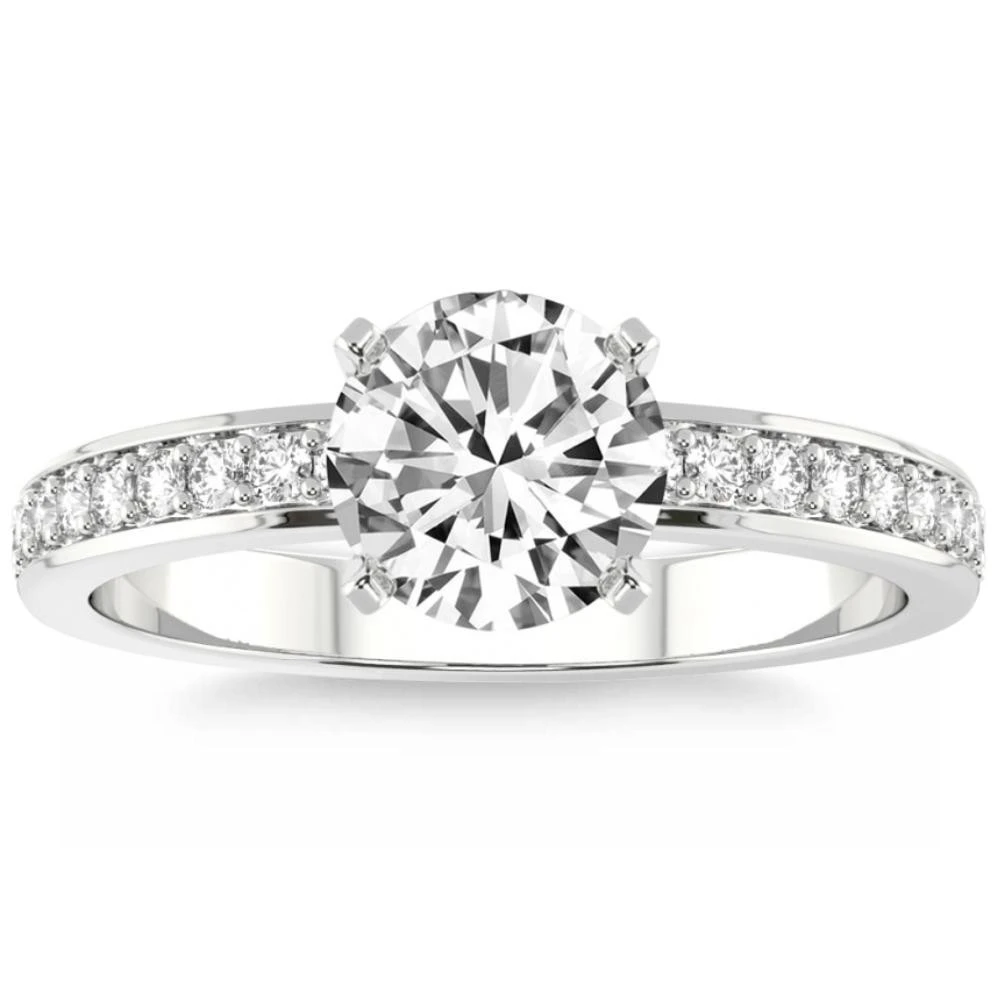 1/5Ct Lab Grown Diamond & 7mm Moissanite Round Engagement Ring in 10k Gold (G-H, VS2-SI1)