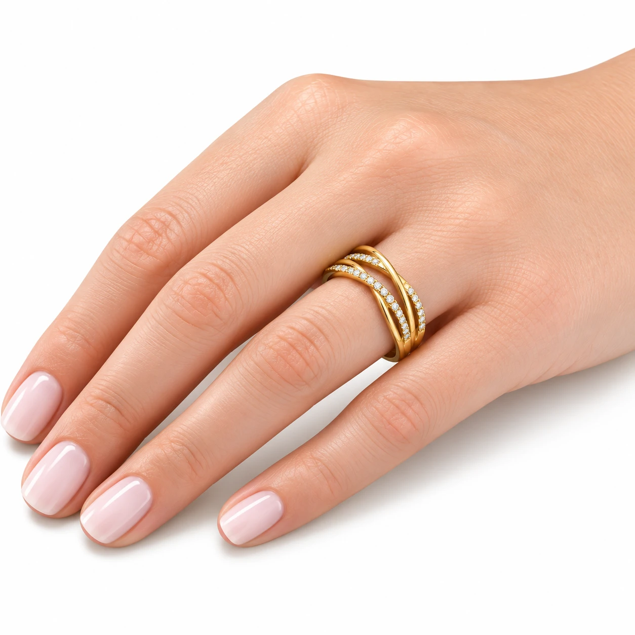 1/4CT Diamond Criss Cross Right Hand Ring 14K Yellow Gold (H-I, I1)