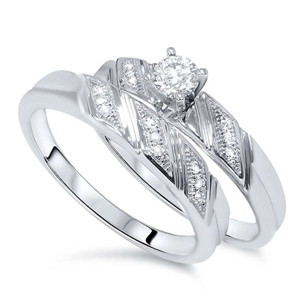 1/5ct Diamond Engagement Ring Matching Wedding Band Set 10K White Gold (H-I, I1)