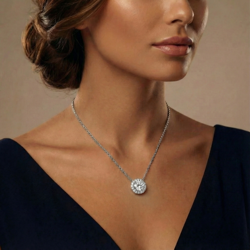 Certified 3Ct Halo Diamond Solitaire Pendant 14k White Gold Lab Grown Necklace (G-H, VS2-SI1)