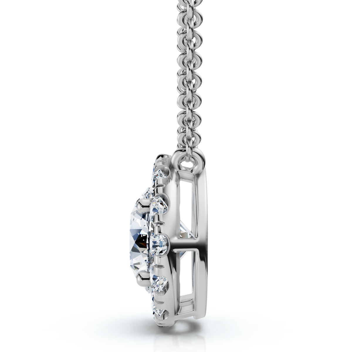 Certified 3Ct Halo Diamond Solitaire Pendant 14k White Gold Lab Grown Necklace (G-H, VS2-SI1)