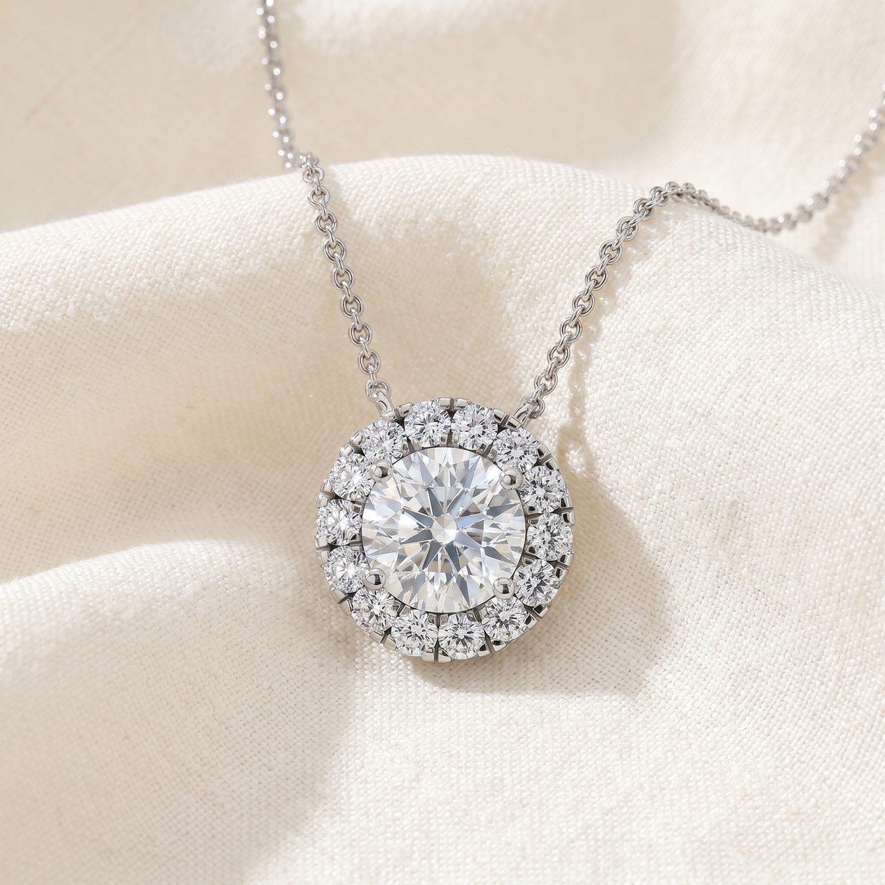 Certified 3Ct Halo Diamond Solitaire Pendant 14k White Gold Lab Grown Necklace (G-H, VS2-SI1)