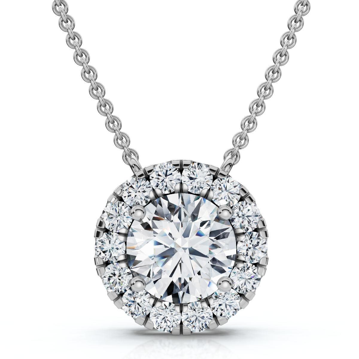Certified 3Ct Halo Diamond Solitaire Pendant 14k White Gold Lab Grown Necklace (G-H, VS2-SI1)