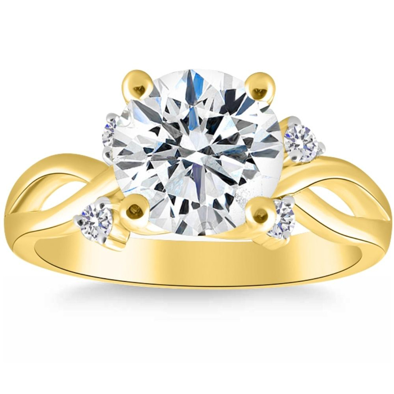 2 5/8Ct Moissanite & Diamond Twist Engagement Ring in 10k Yellow Gold (G-H, VS2-SI1) 2 5/8Ct Moissanite & Diamond Twist Engagement Ring in 10k Yellow Gold (G-H, VS2-SI1)