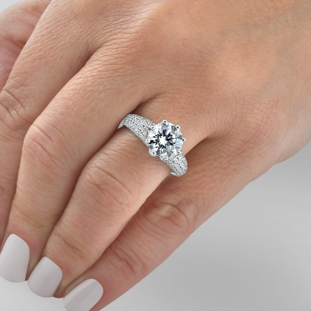 Certified 4 5/8 Ct Pave Diamond Engagement Ring 14k White Gold Lab
