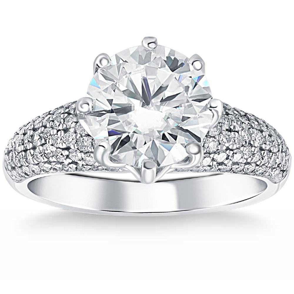 Certified 4 5/8 Ct Pave Diamond Engagement Ring 14k White Gold Lab