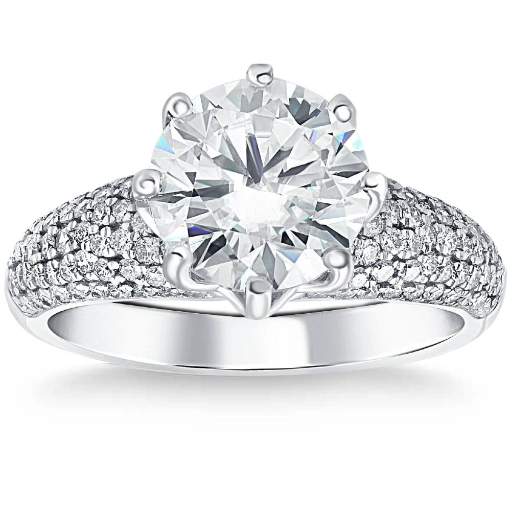 Certified 4 5/8 Ct Pave Diamond Engagement Ring 14k White Gold Lab Grown (G-H, VS)