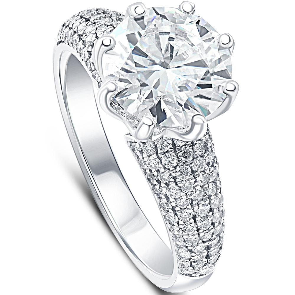 Certified 4 5/8 Ct Pave Diamond Engagement Ring 14k White Gold Lab