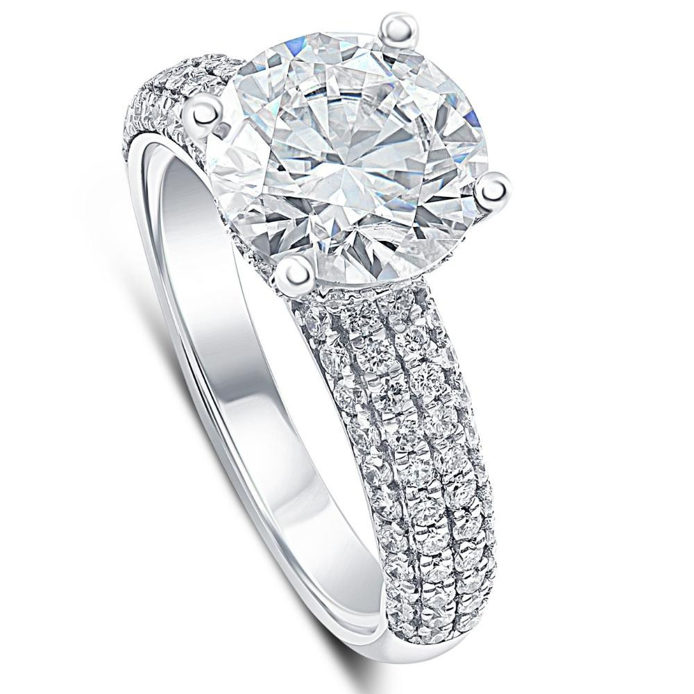 4 Ct Pave Round Diamond Engagement Ring in White Gold Lab Grown (G-H, VS2-SI1)