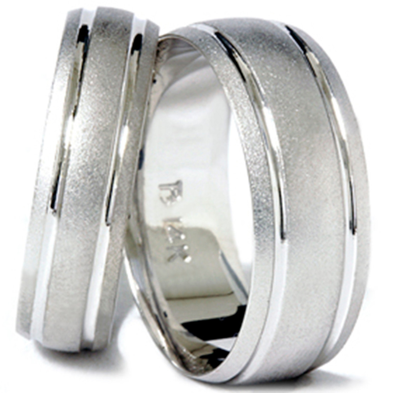 14K White Gold Matching His Hers Brushed Comfort Fit Wedding Band