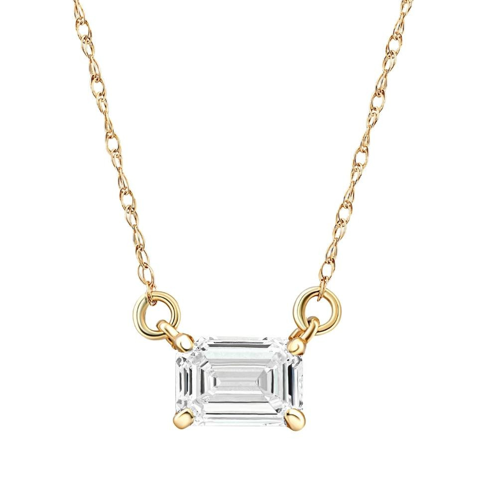 3/4 Ct Emerald Cut Sideways Lab Grown Diamond Pendant 14k Gold Necklace (H-I, VS)