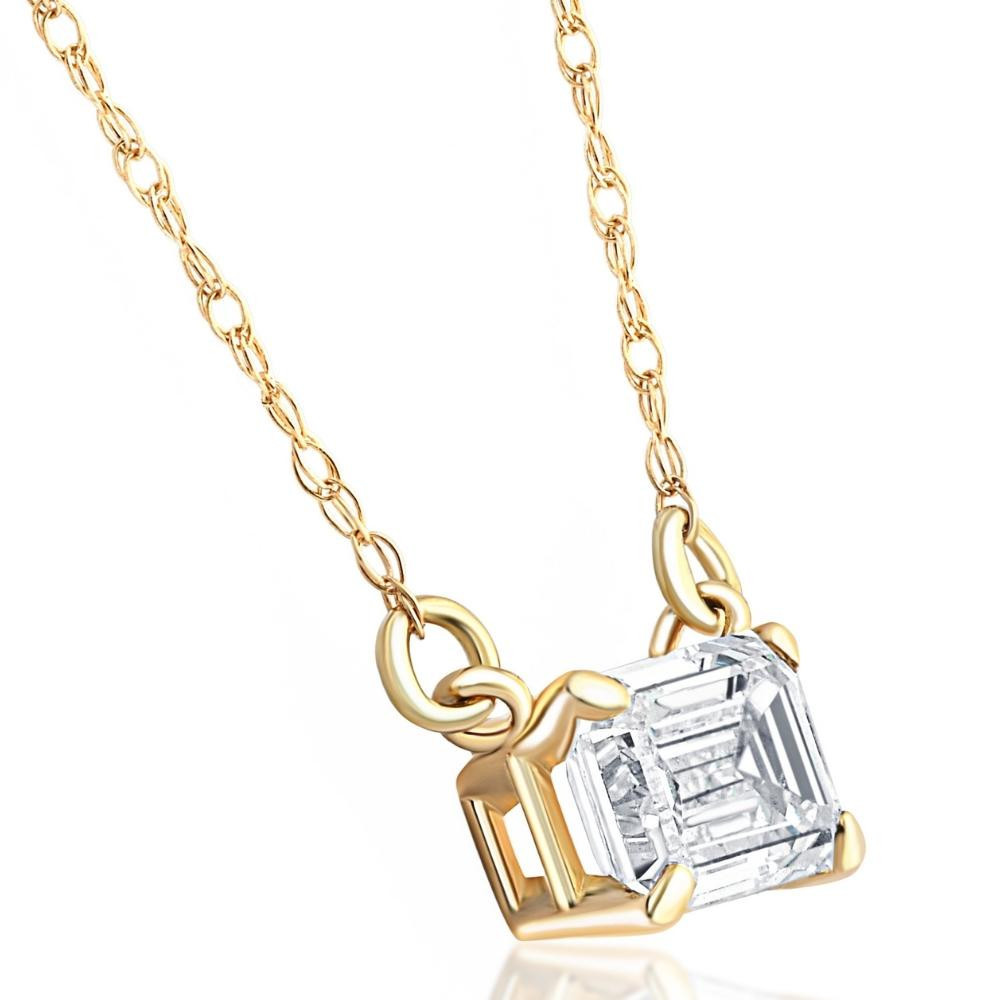 3/4 Ct Emerald Cut Sideways Lab Grown Diamond Pendant 14k Gold Necklace (H-I, VS)