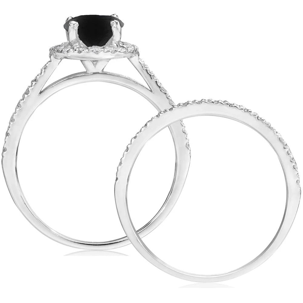 2 1/2 Ct Treated Black Diamond Halo Engagement Wedding Ring Set 14K White Gold (H-I, I1)