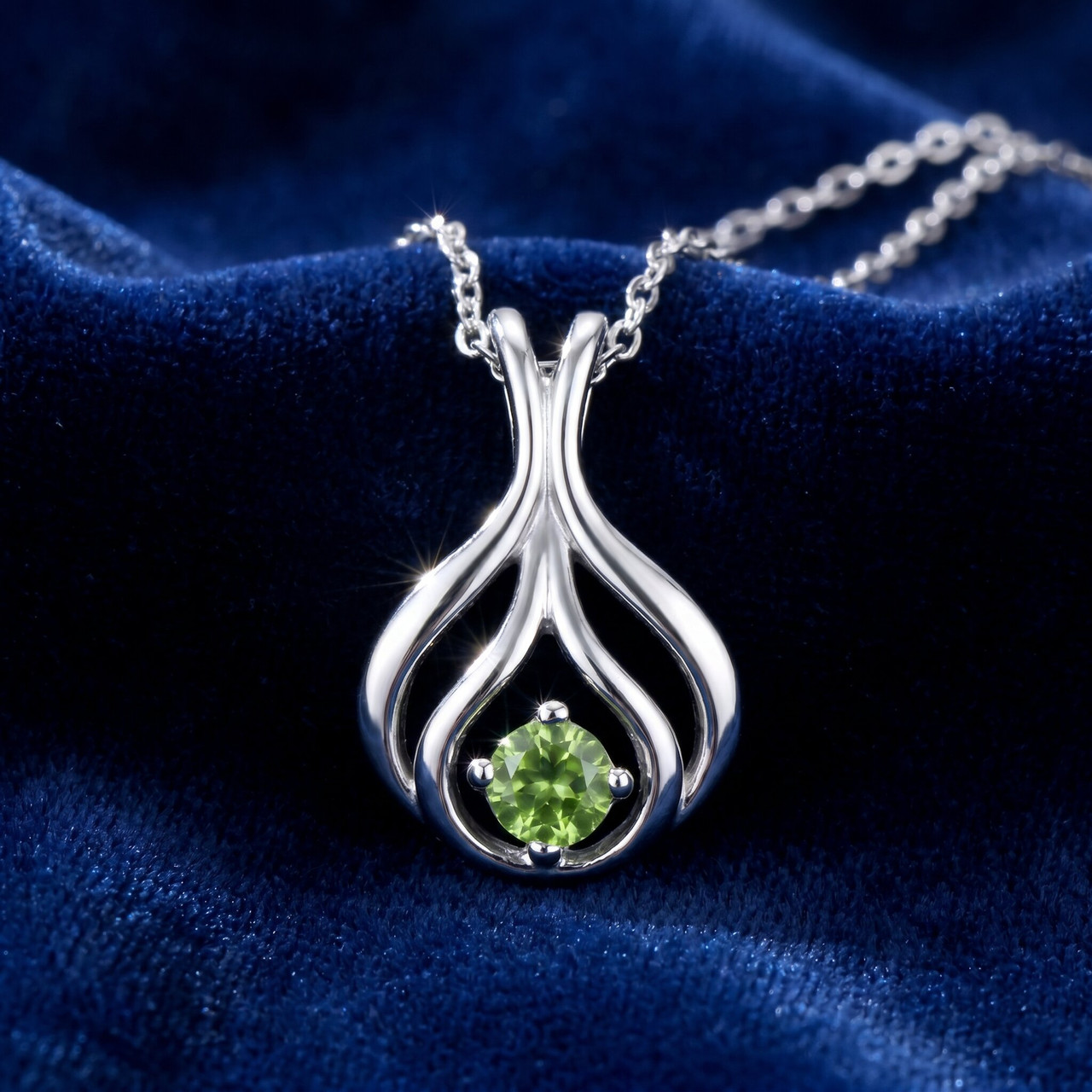 Solitaire Peridot Pendant 10K White Gold