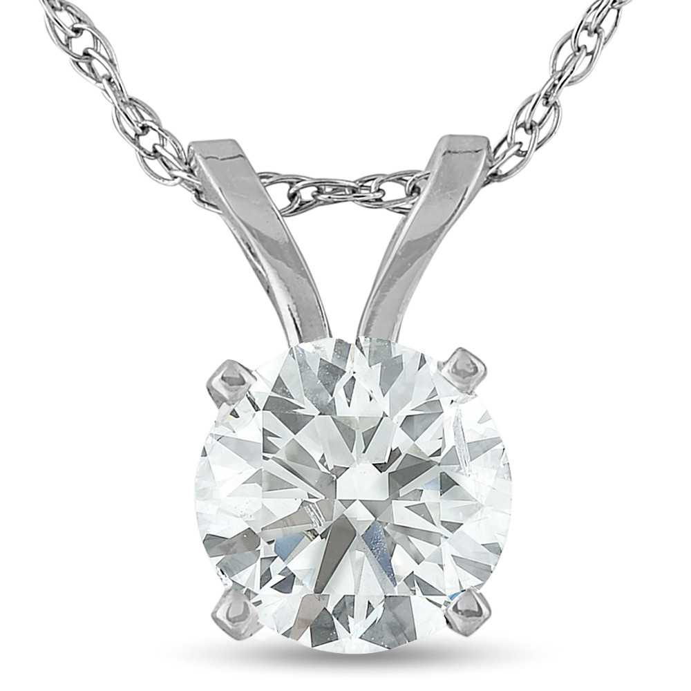 .75ct Round Cut Diamond Solitaire Pendant Necklace in 14k White or Yellow Gold (H-I, I1)