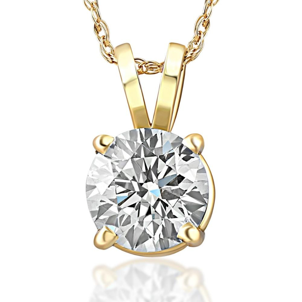 .75ct Round Cut Diamond Solitaire Pendant Necklace in 14k White or Yellow Gold (H-I, I1)