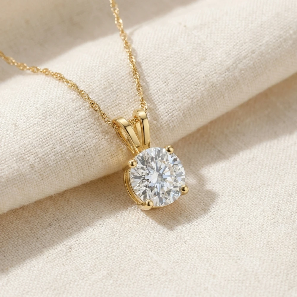 .75ct Round Cut Diamond Solitaire Pendant Necklace in 14k White or Yellow Gold (H-I, I1)