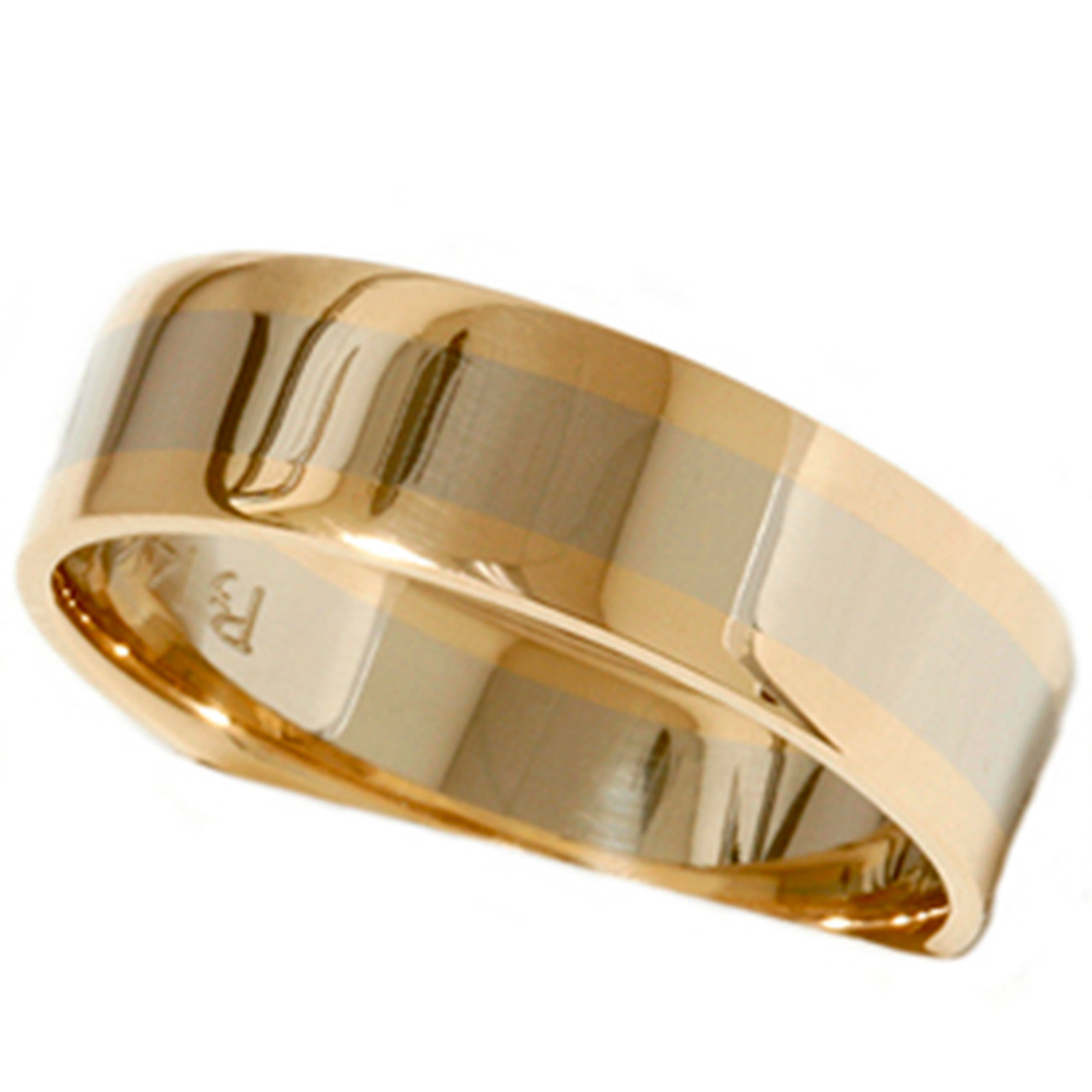 Mens Gold Plain Two Tone Comfort Fit Wedding Band 14K Mens Gold Plain Two Tone Comfort Fit Wedding Band 14K