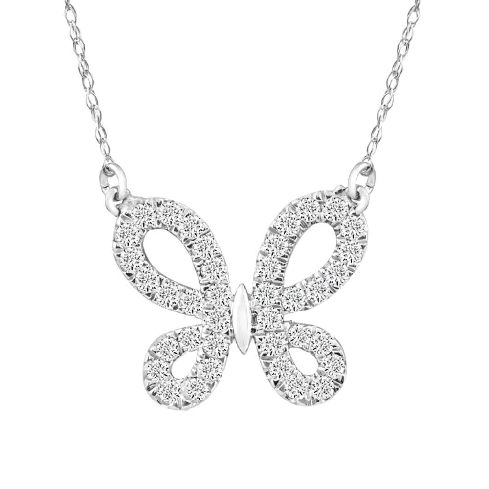 1/2Ct Natural Diamond Butterfly Pendant 10k White Gold Women's 18" Necklace (H-I, I2-I3)