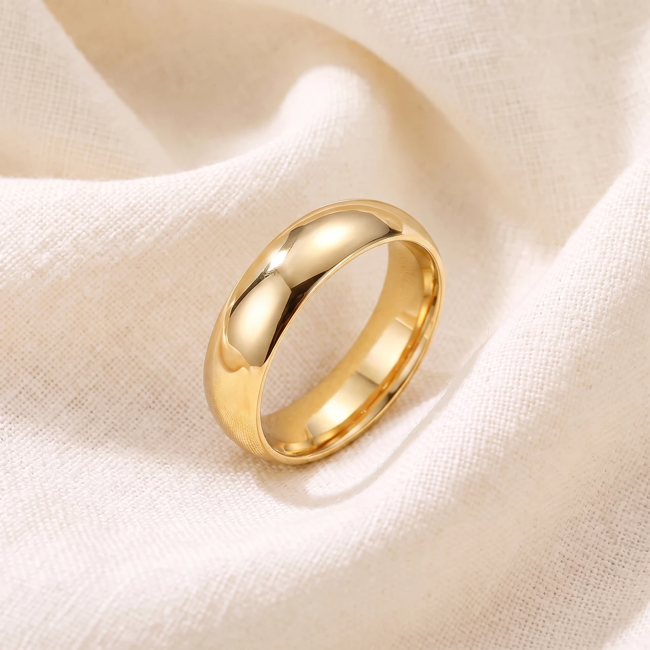 6mm Dome High Polished Wedding Band 14K Yellow Gold