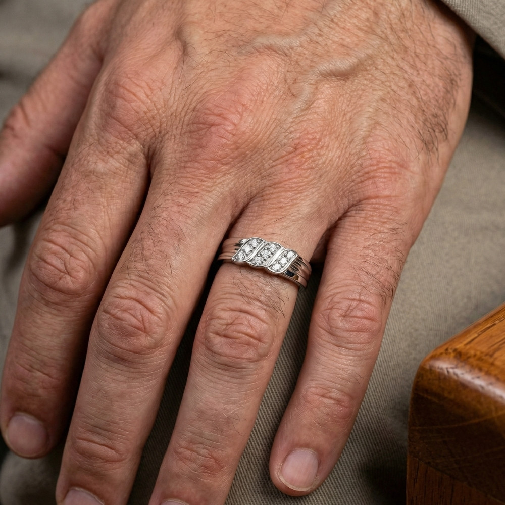 Men's Diamond Wedding Ring 10K White Gold High Polished Band (I-J, I2-I3)