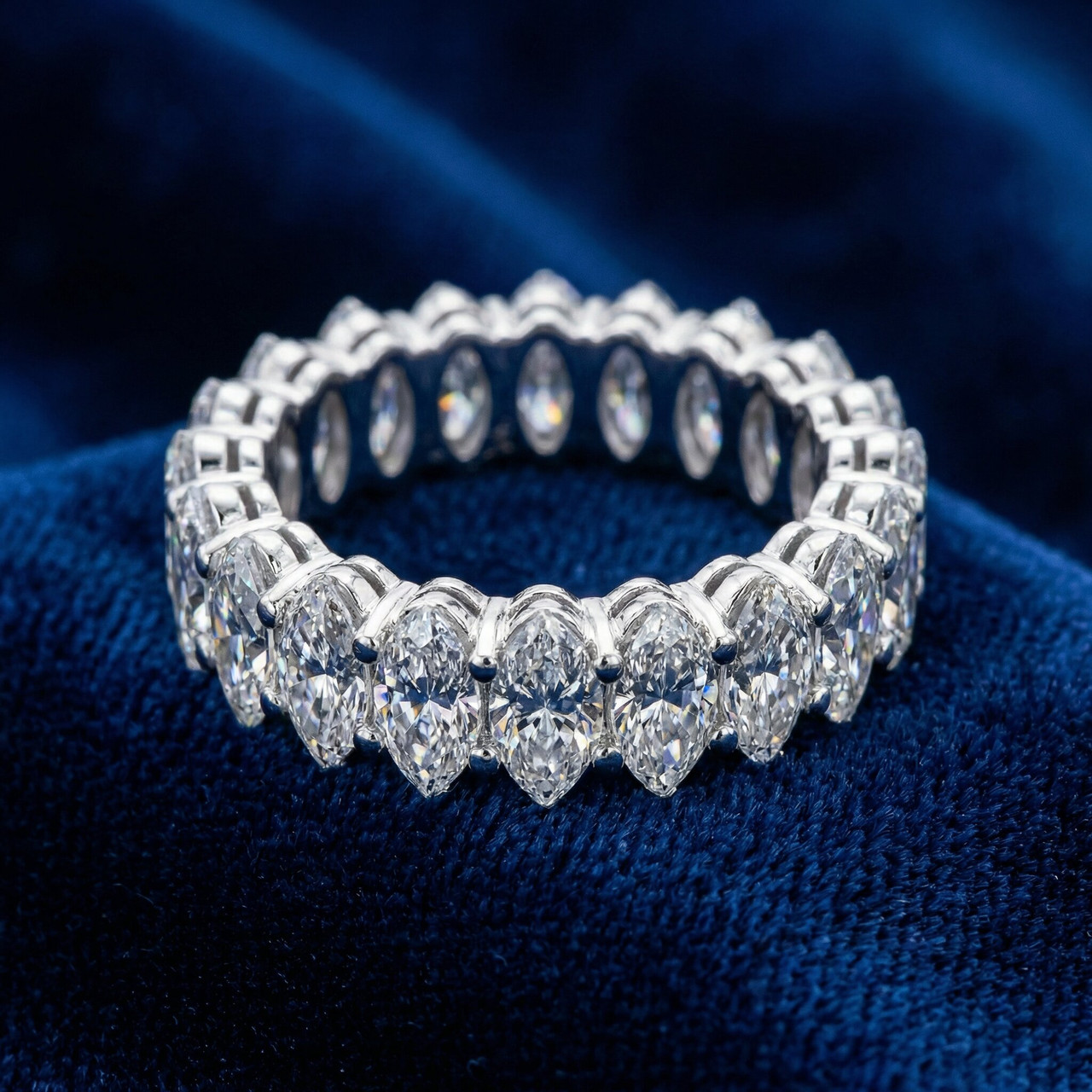 4Ct T.W. Marquise Cut Natural Diamond Eternity Wedding Ring White or Yellow Gold (G-H, I1)