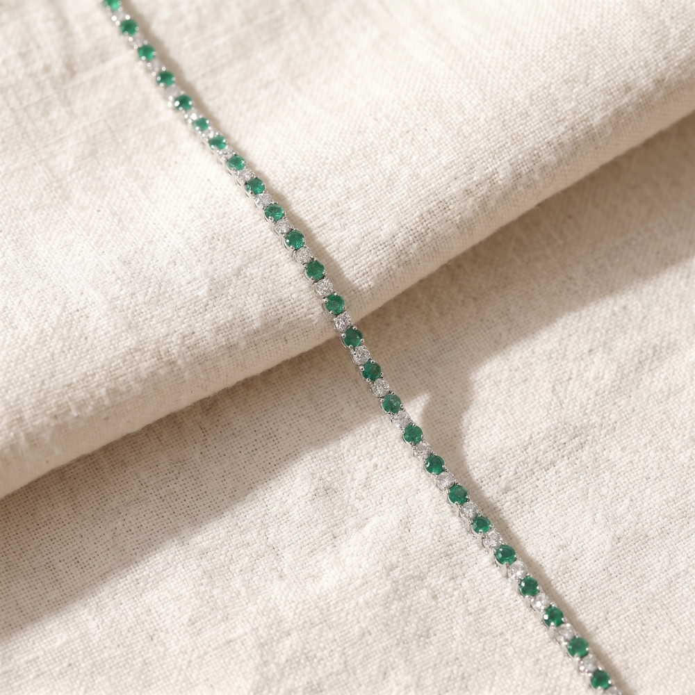 3ct Emerald & Diamond Genuine Tennis Bracelet 14K White Gold (G-H, I2-I3)