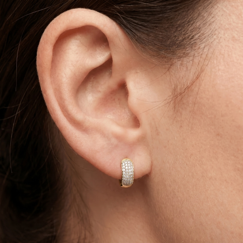 1/4ct Diamond Pave Huggie Hoops Tiny Women's Earrings Yellow Gold 1/3" Tall (G-H, I2-I3)