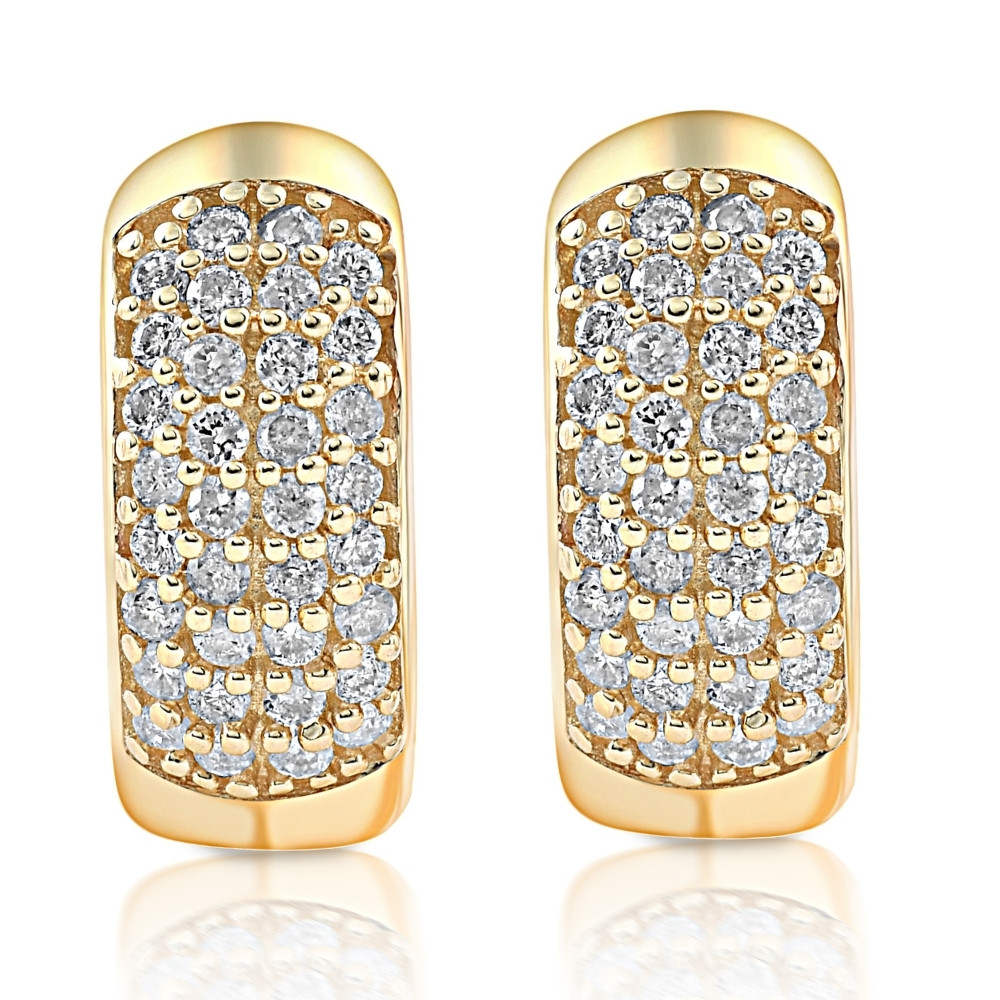 1/4ct Diamond Pave Huggie Hoops Tiny Women's Earrings Yellow Gold 1/3" Tall (G-H, I2-I3)