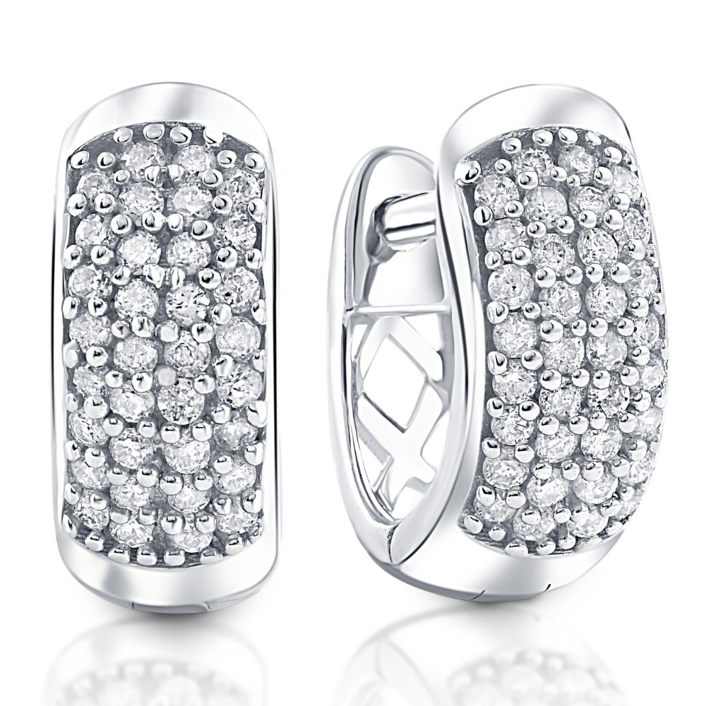 1/4ct Diamond Pave Huggie Hoops Tiny Women's Earrings White Gold 1/3" Tall (G-H, I2-I3)
