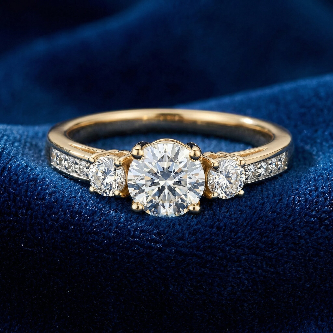 1 Ct T.W. Round Cut Three Stone Diamond Engagement Ring Lab Grown Gold (G-H, VS2-SI1)