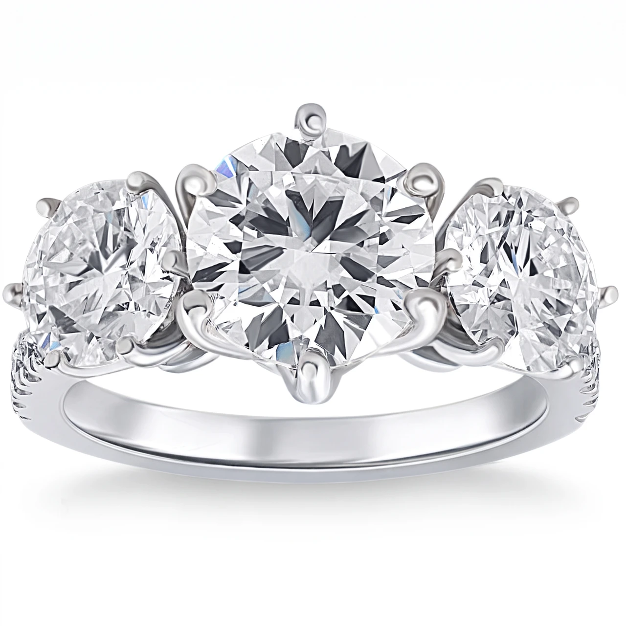 6 1/4 Ct Three Stone Diamond Engagement Ring Lab Grown White Yellow Rose Gold (G-H, VS2-SI1)