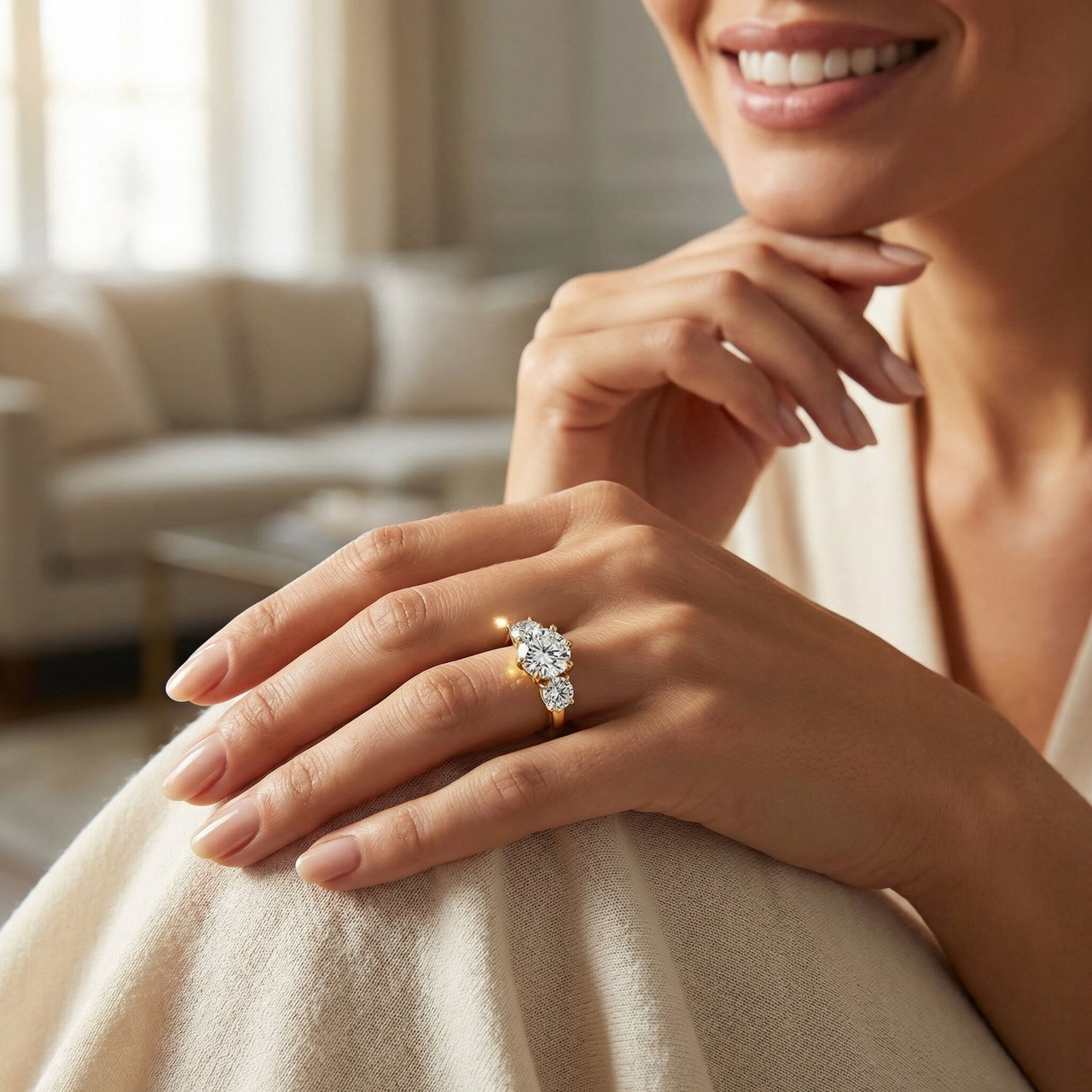 6 1/4 Ct Three Stone Diamond Engagement Ring Lab Grown White Yellow Rose Gold (G-H, VS2-SI1)