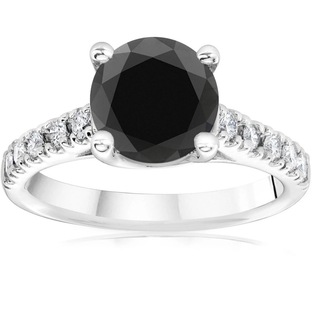 3 1/4 ct 14K White Gold Round Black Diamond Engagement Ring (H-I, I2-I3)