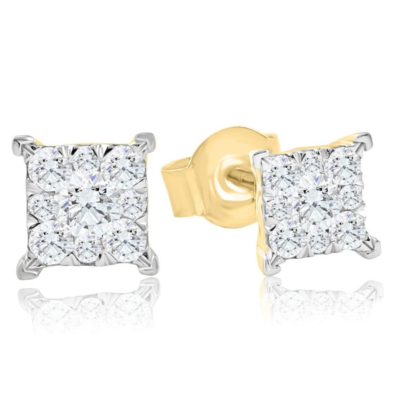 Princess Cut Diamond Halo Stud Earrings Set in 18k Yellow Gold For Sale at  1stDibs | princess cut halo diamond earrings, princess cut halo earrings,  men's princess cut earrings