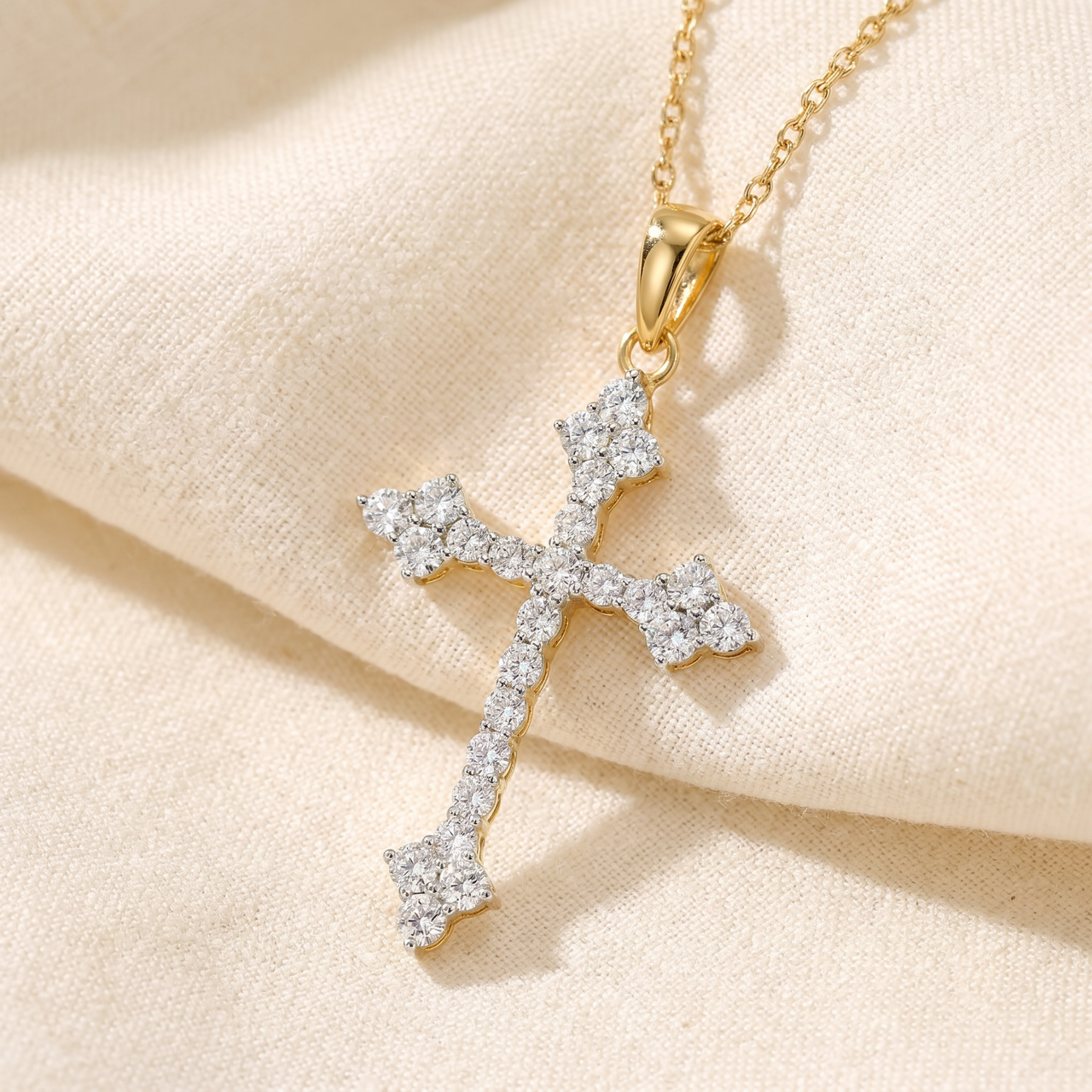1/3Ct Diamond Cross Pendant 10k Yellow Gold Lab Grown Women's Necklace 1" Tall (G-H, VS)
