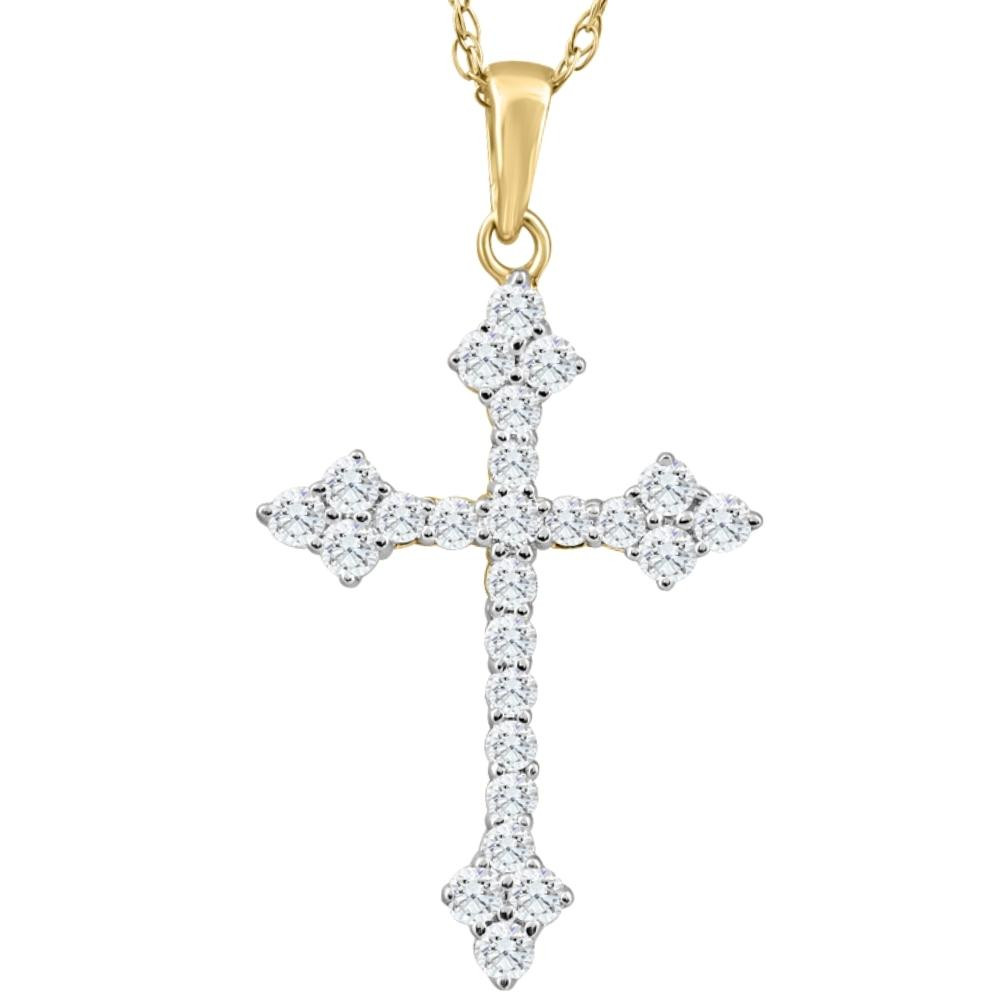 1/3Ct Diamond Cross Pendant 10k Yellow Gold Lab Grown Women's Necklace 1" Tall (G-H, VS)