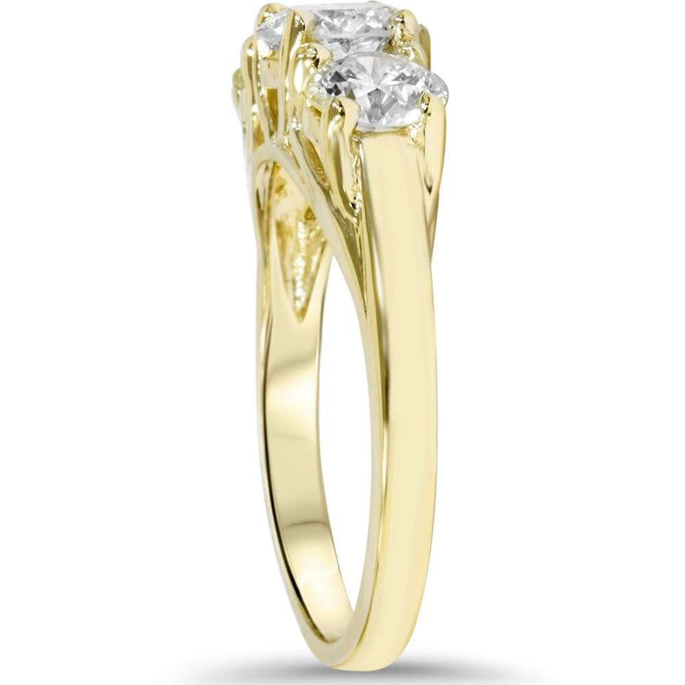 1 3/8ct Gold Three Stone Diamond Ring 14K Yellow Gold (G-H, I1)