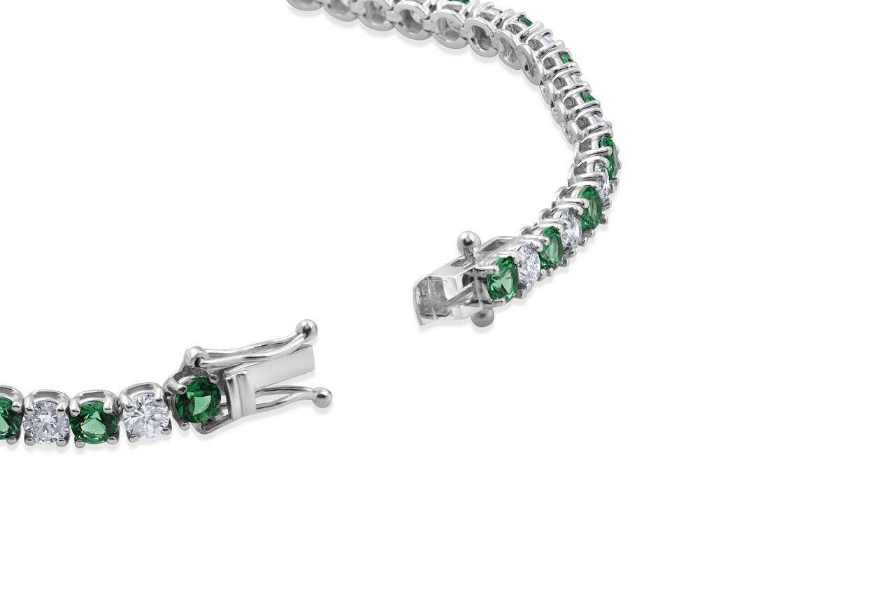 8ct Emerald & Diamond Tennis Bracelet 14K White Gold 7" (G-H, I1)