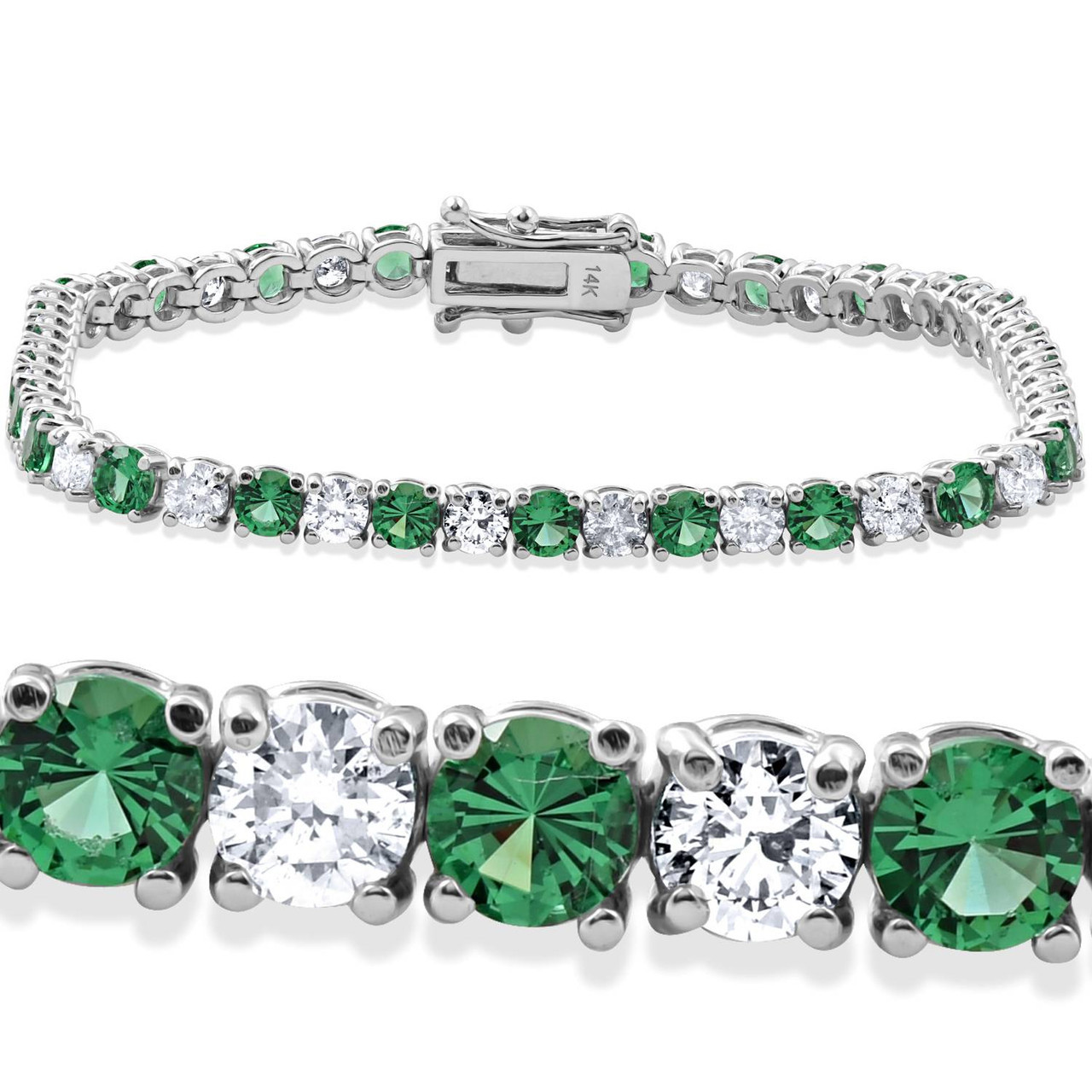 8ct Emerald & Diamond Tennis Bracelet 14K White Gold 7" (G-H, I1)