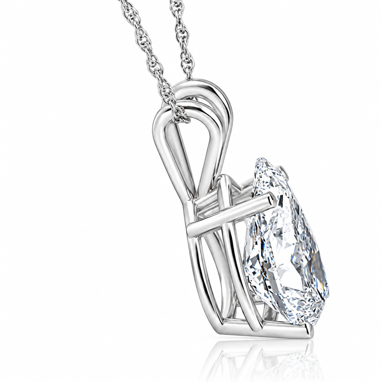 3 Ct Pear Shape Solitaire Lab Grown Diamond Pendant 14k White Gold Necklace (G-H, SI)