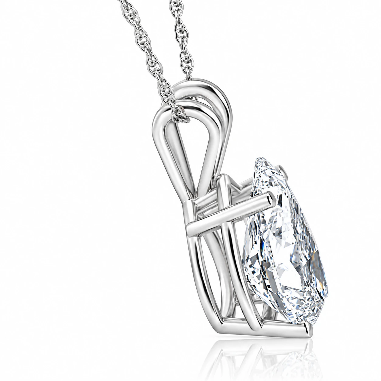 3 Ct Pear Shape Solitaire Lab Grown Diamond Pendant 14k White Gold Necklace (G-H, SI)