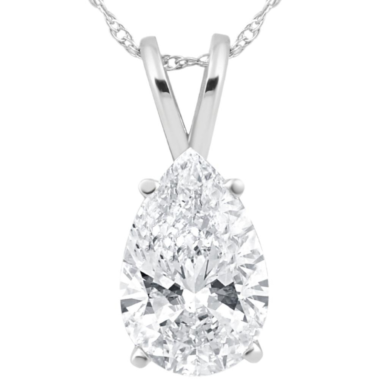 3 Ct Pear Shape Solitaire Lab Grown Diamond Pendant 14k White Gold