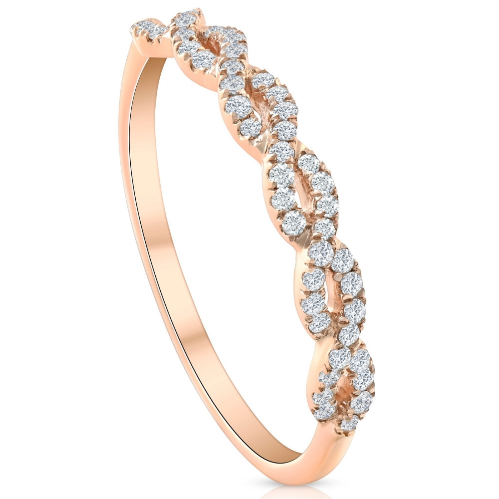 1/4 Carat (ctw) Round White Diamond Ladies Swirl Wedding Ring 10k Rose Gold (H-I, I1)