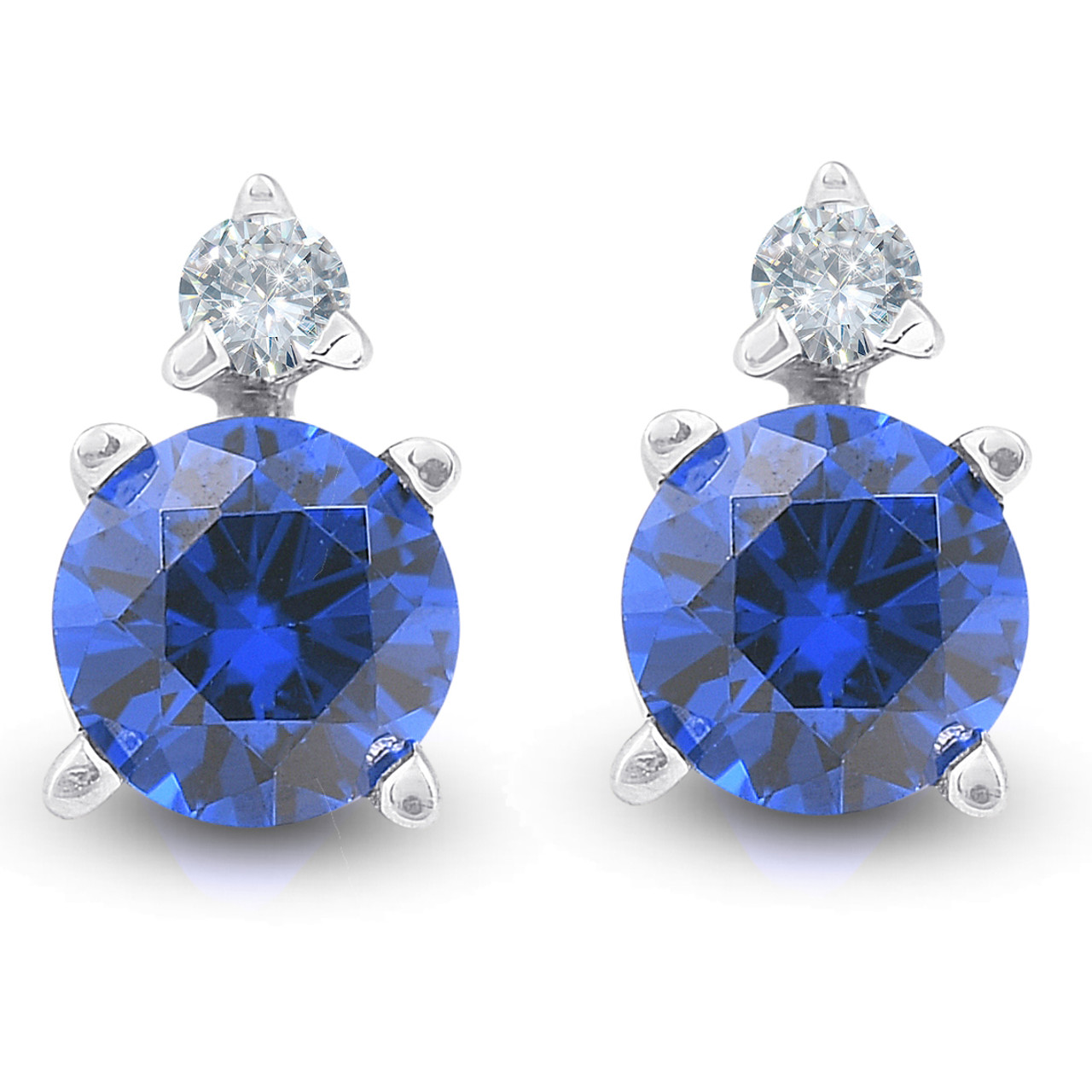 3/4 cttw Diamond & Synthetic Blue Sapphire Studs 14k White Gold Womens Earrings (G-H, I2-I3) 3/4 cttw Diamond & Synthetic Blue Sapphire Studs 14k White Gold Womens Earrings (G-H, I2-I3)