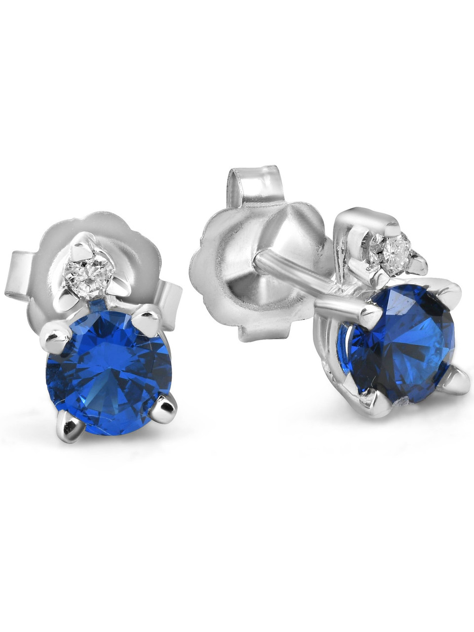 3/4 cttw Diamond & Synthetic Blue Sapphire Studs 14k White Gold Womens Earrings (G-H, I2-I3)