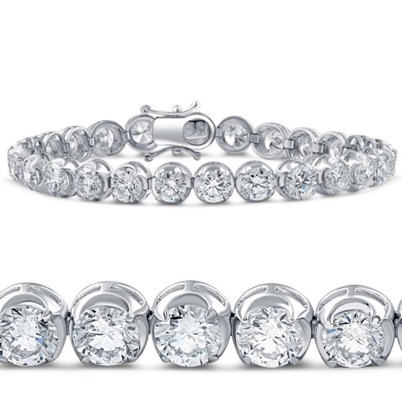 14.55Ct TW Round-Cut Diamond Tennis Bracelet 7" 18k White Gold Lab Grown (G-H, SI) 14.55Ct TW Round-Cut Diamond Tennis Bracelet 7" 18k White Gold Lab Grown (G-H, SI)